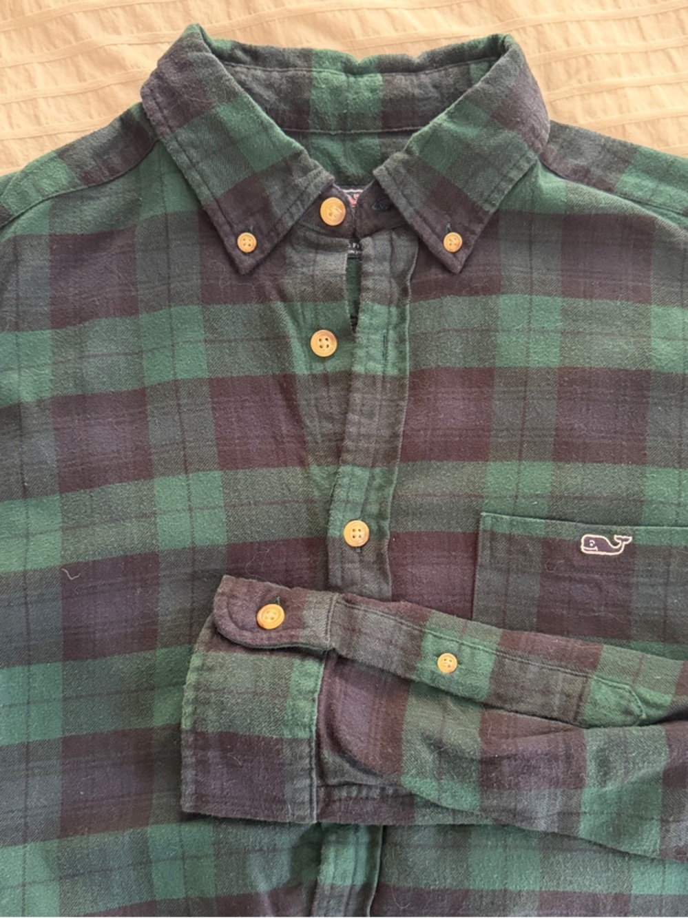 Vineyard Vines Green & Navy Black Watch Plaid Button-Down Flannel